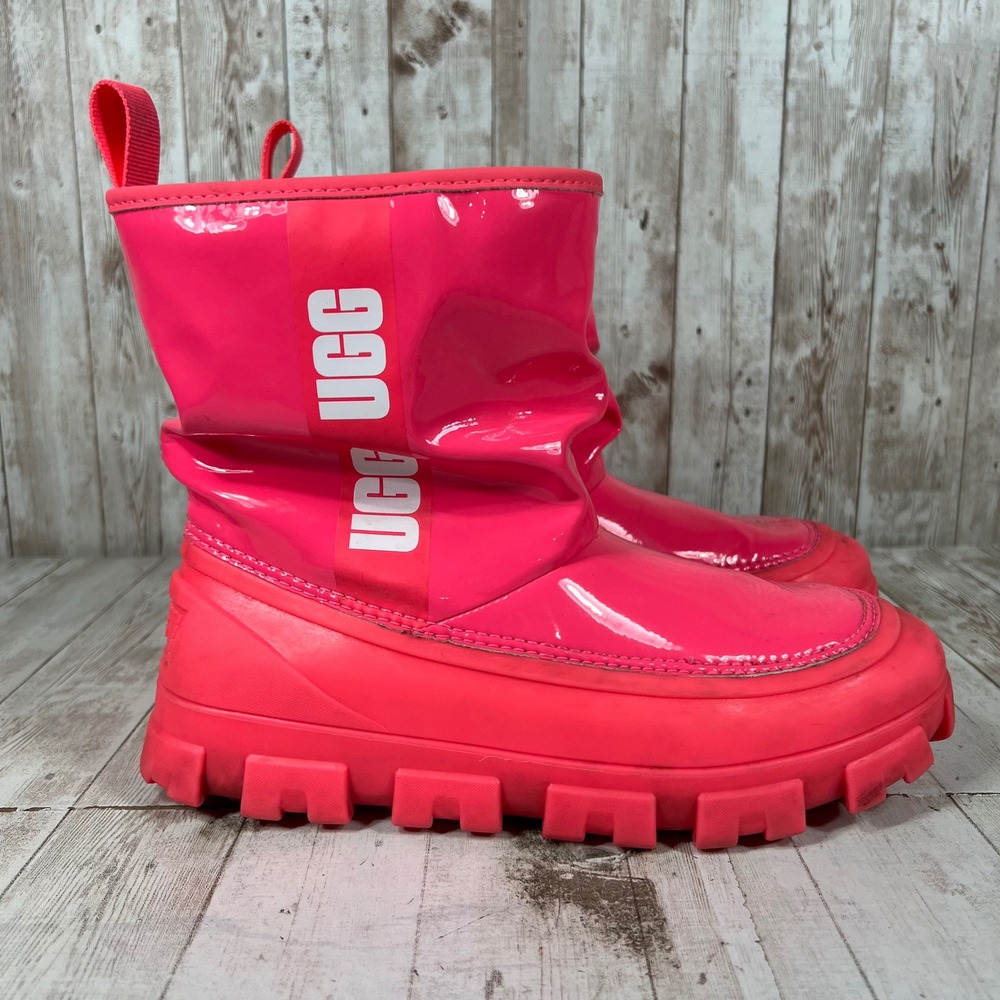 UGG Classic Brellah Mini Neon Pink Patent Waterproof Platform Boots 1143697K 6